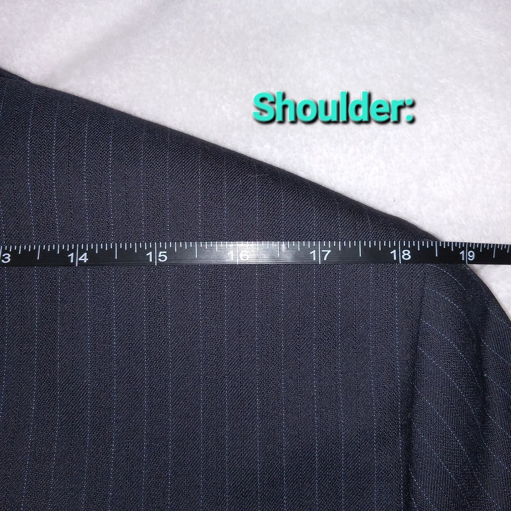 Jos A Bank Black 100% Wool Pinstriped Full Suit Set Blazer Size 38S Pants 32x28 - Picture 11 of 15